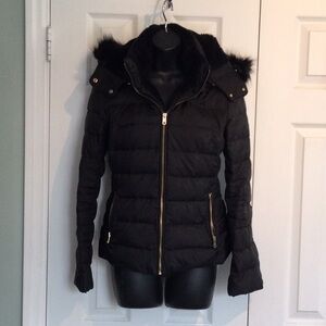 Zara Black Puffer Jacket with Fur Trim